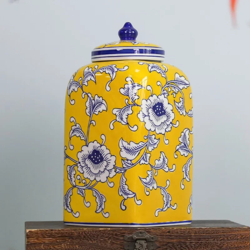 Afralia™ Blue White Porcelain General Jar Flower Vase Crafts Home Decor Jar