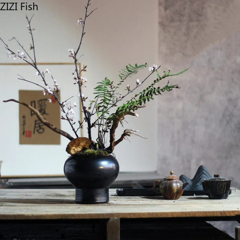 Ceramic Floral Vase Set Afralia™ Aesthetic Desk Decor Minimalist Room Flowers Arrangement