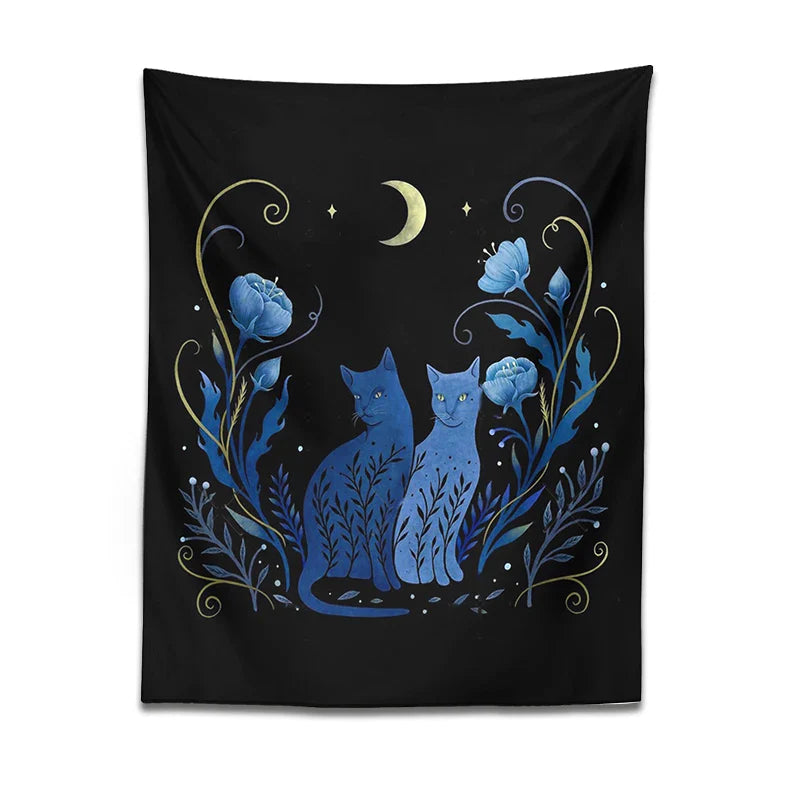 Afralia™ Moon Cat Tarot Tapestry: Psychedelic Wall Hanging for Hippie Home Decor