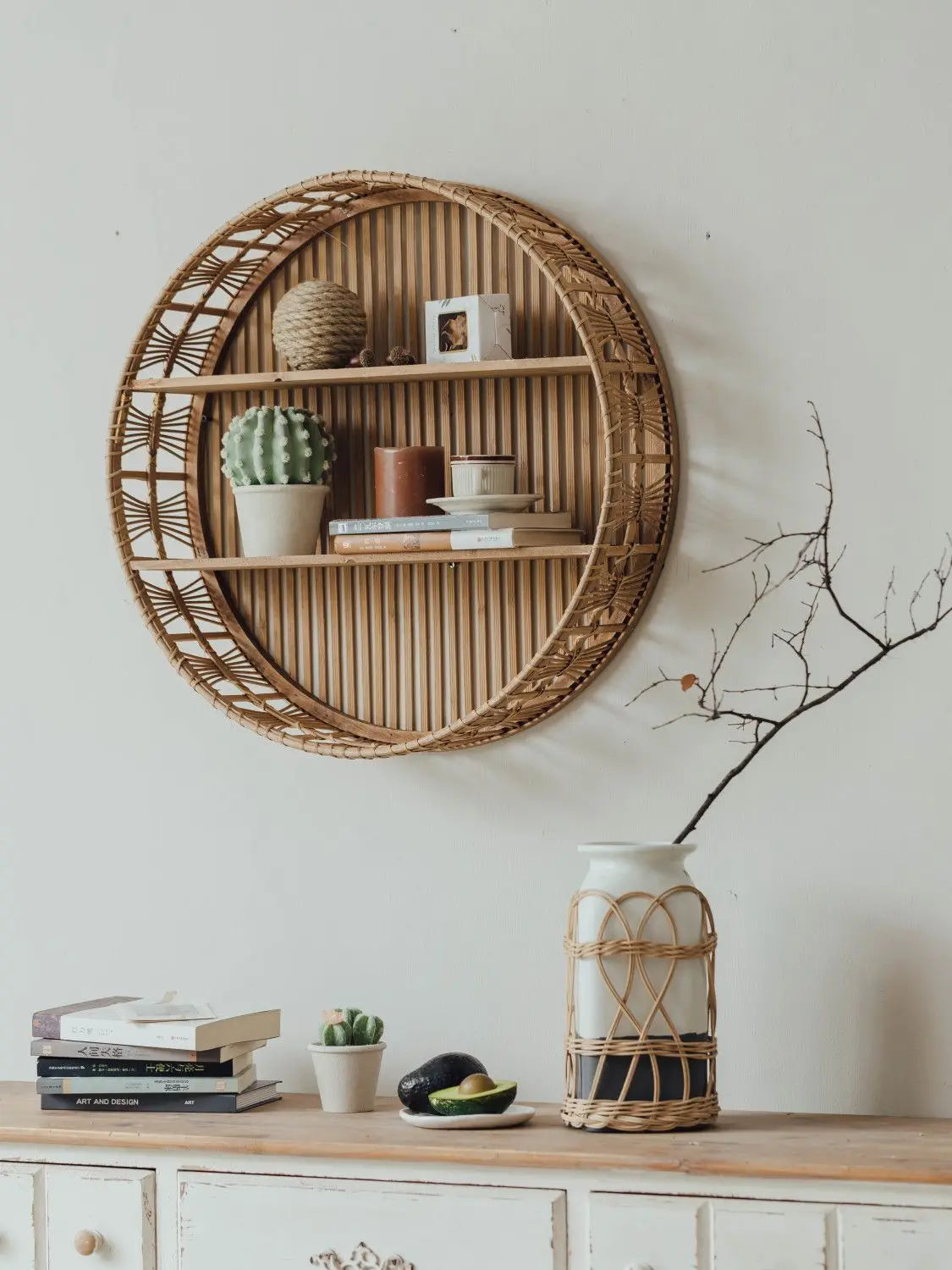 Afralia™ Wooden Wall Storage Rack Display Shelf Home Decor Organizer