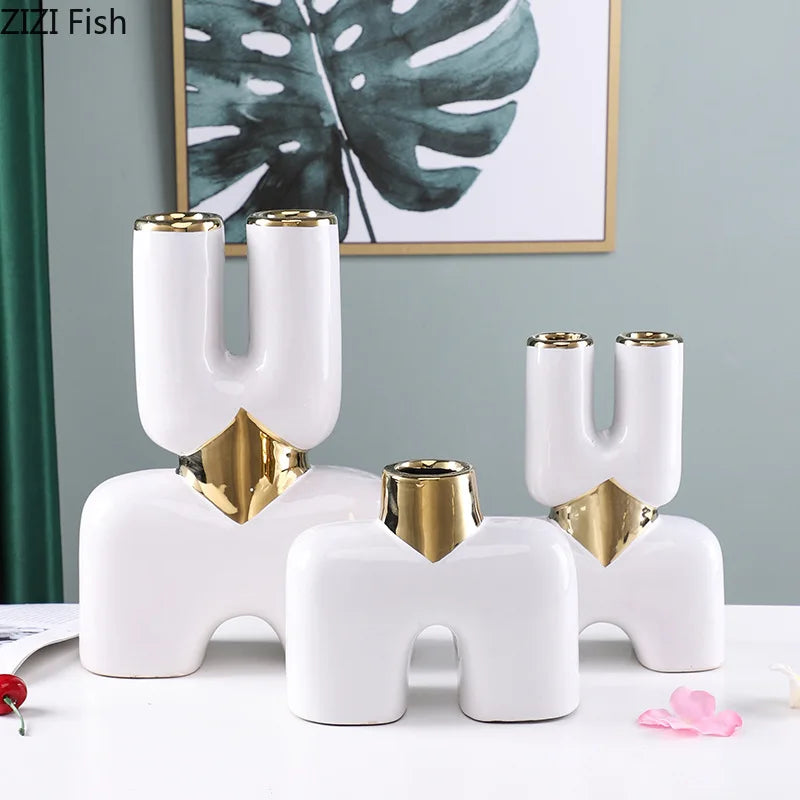 Afralia™ Gold Geometry Ceramic Vase Desk Decoration Modern Floral Room Decor Vase