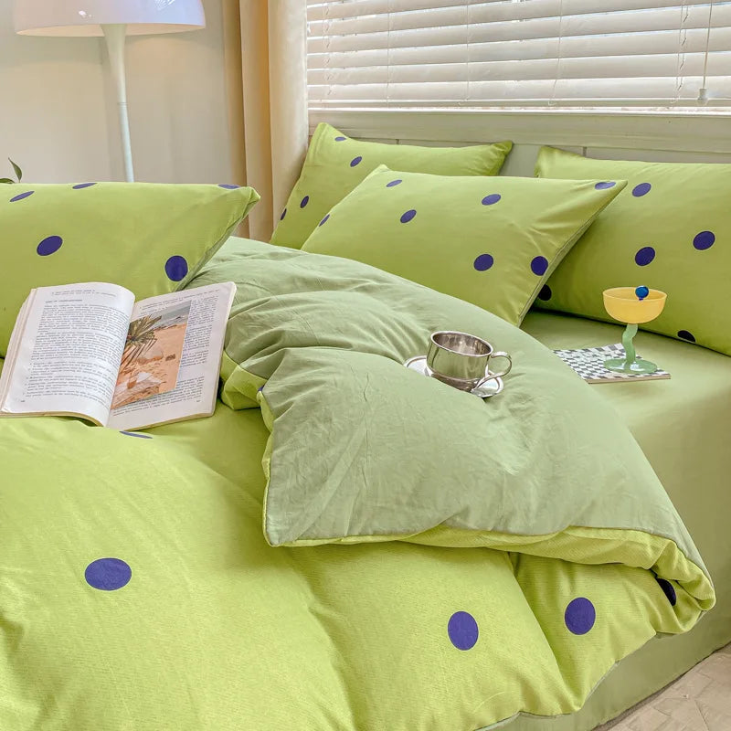 Afralia™ Cartoon Heart Floral Print Duvet Set with Bed Sheet & Pillowcases