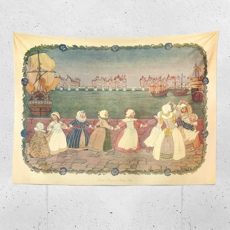 Afralia™ Retro Fairy Tale Princess Room Wall Tapestry Illustration Bedside Decor