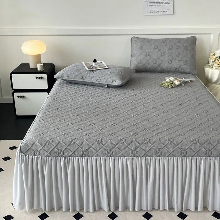 Afralia™ Ice Bean Jacquard Bed Skirt Set - 3 Piece, Summer Washed Mattress Mat