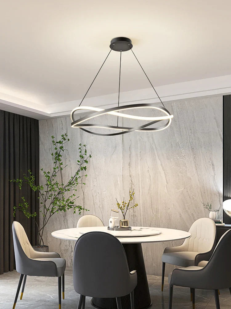 Afralia™ Minimalist Curve Ring LED Pendant Light for Living Dining Bedroom Chandelier