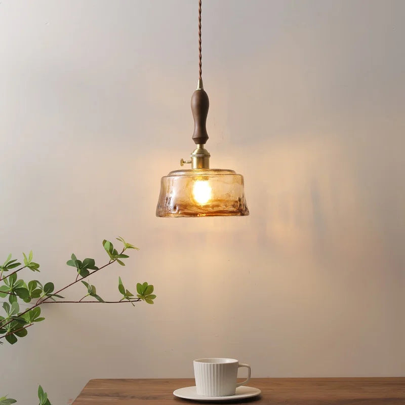 Afralia™ Amber Glass Pendant Lamps Copper Modern Hanging Lights for Living Dining Bedroom