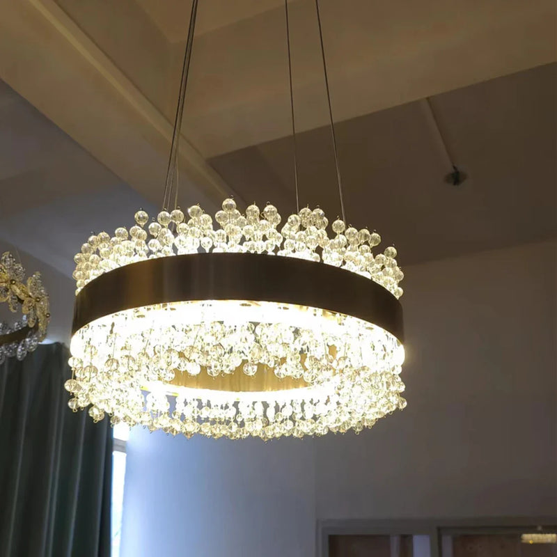 Afralia™ Gold Metal LED Chandelier: Modern Crystal Lighting for Living Room, Dining Room, Bedroom.