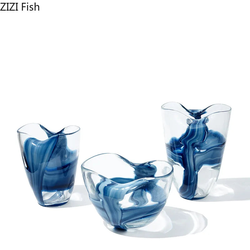 Afralia™ Blue Striped Glass Vase for Plant Arrangement and Room Decor