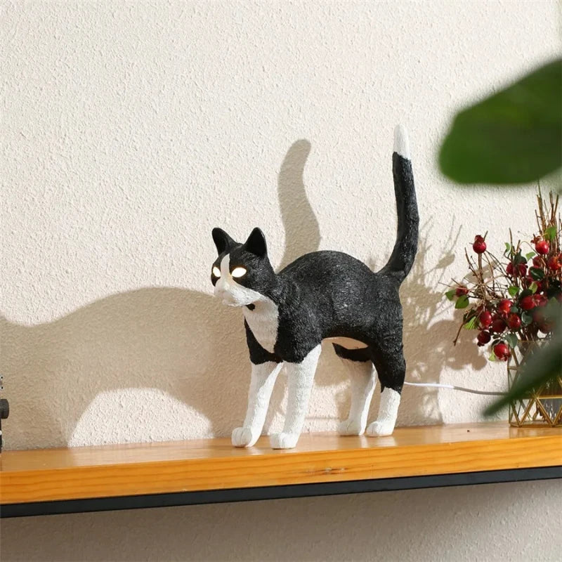 Afralia™ Black Cat Resin Table Lamp for Bedroom Office Dining Room