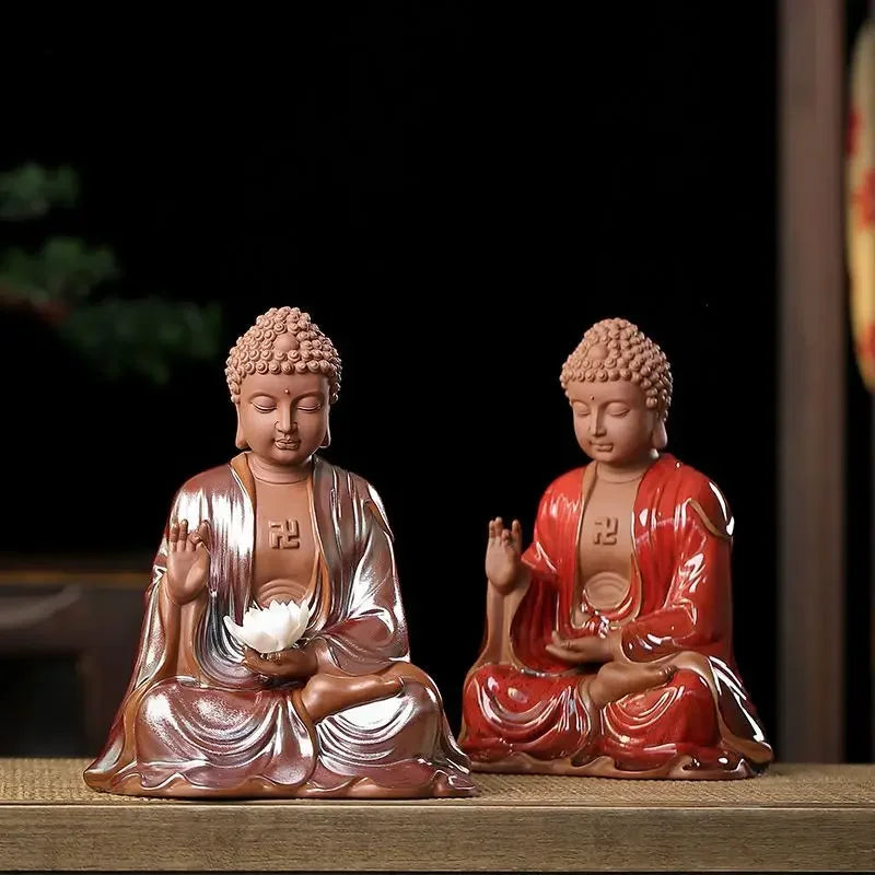 Afralia™ Ceramic Sakyamuni Buddha Statue 24cm - Chinese Style Decorative Ornament