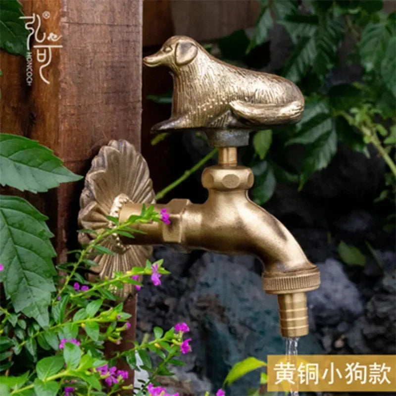 Afralia™ Antique Brass Wall Mount Garden Faucet for Kindergarden, Animal Design