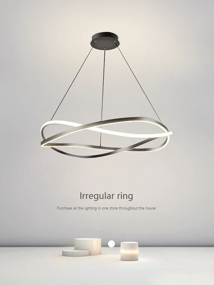 Afralia™ Minimalist Curve Ring LED Pendant Light for Living Dining Bedroom Chandelier