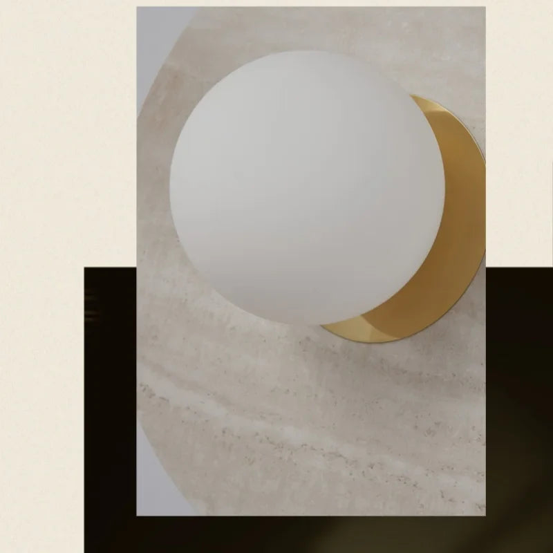 Afralia™ Yellow Travertine LED Wall Lamp, Modern Glass Ball Bathroom Mirror Light