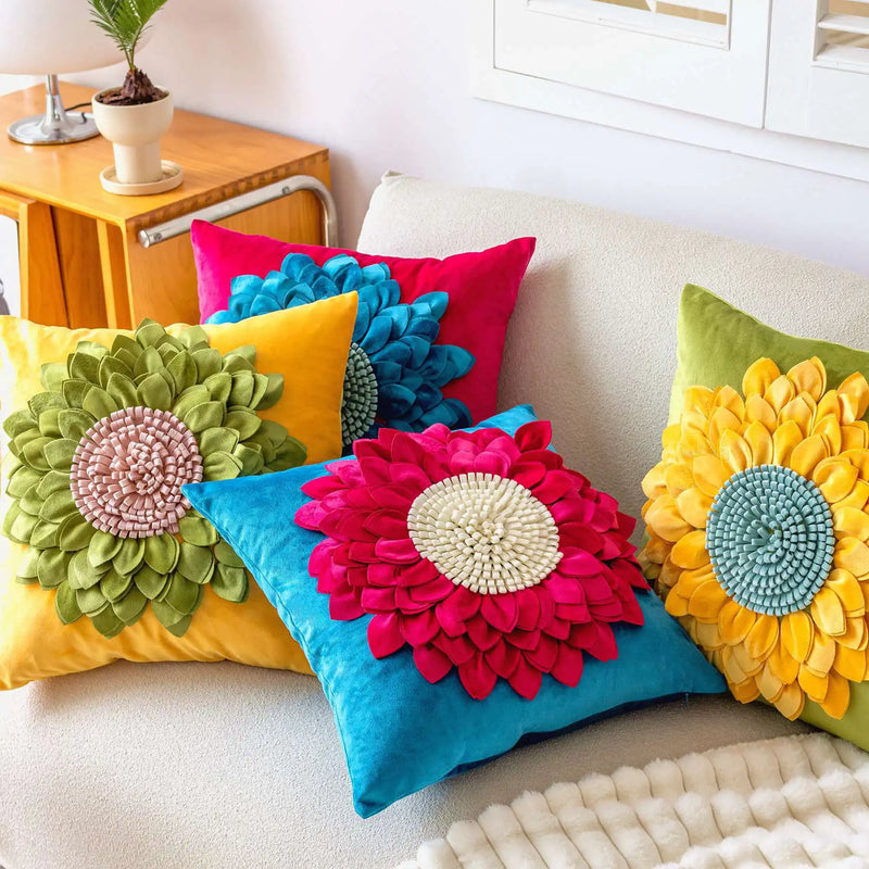 Sunflower Cushion Cover Velvet 3D Floral 45x45cm for Sofa Bed Home Decor Afralia™