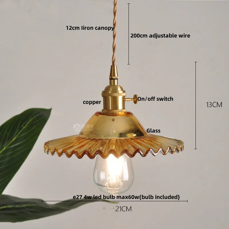 Afralia™ Amber Glass LED Pendant Lamp with Adjustable Wire for Dining Room and Kitchen