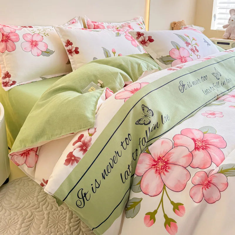 Afralia™ Flower Print Sanding Bedding Set | Skin Friendly Bedspread Kit for Home Bed