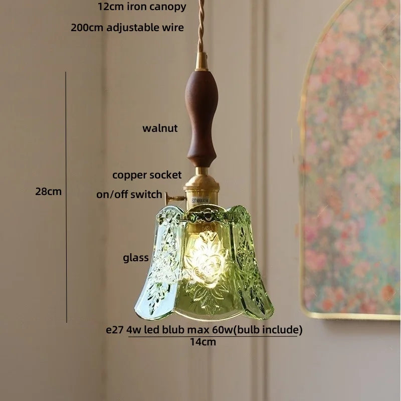 Afralia™ Nordic LED Pendant Light Fixture Wood Walnut Glass Indoor Lamp