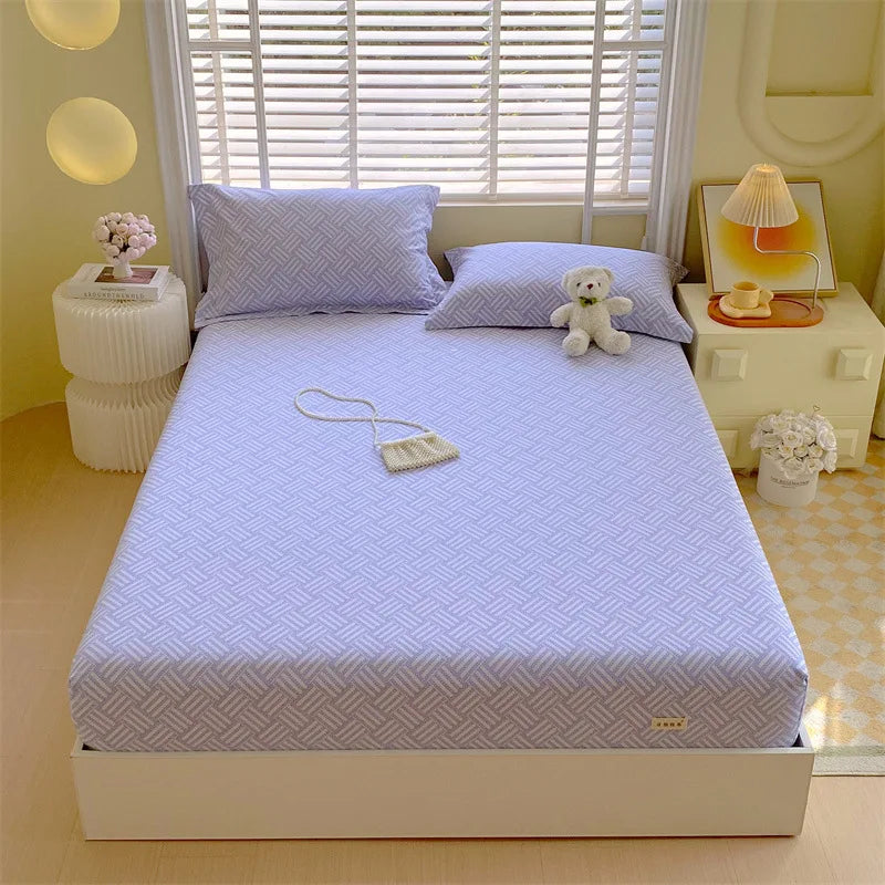 Afralia™ Cotton Striped Fitted Bed Sheet for Queen Double Mattress Cover