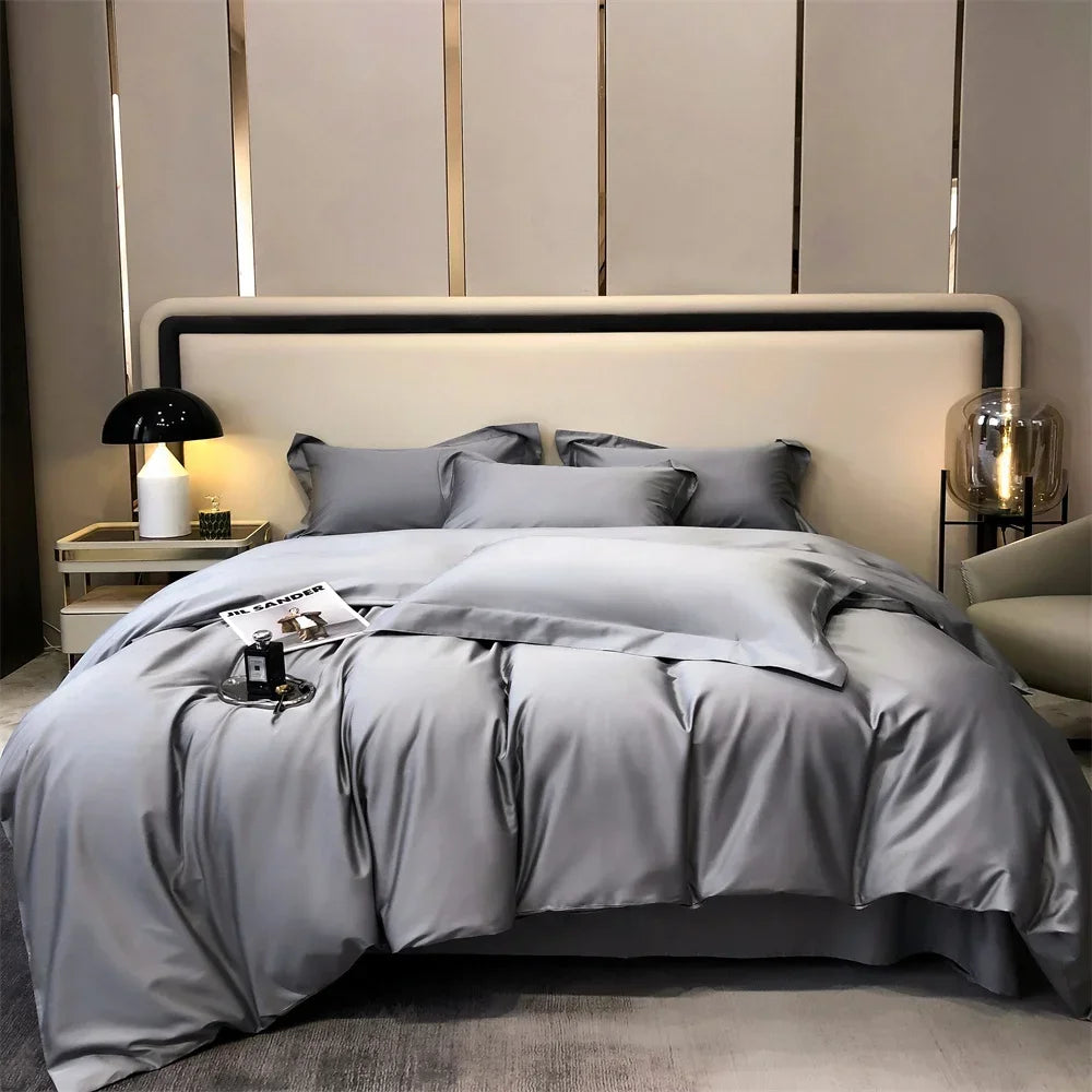 Afralia™ Egyptian Cotton Bedding Set - Solid Color Sheet Pillowcase Duvet Cover
