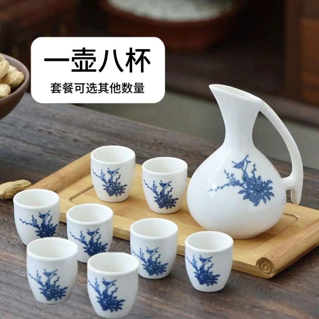 Afralia™ Ceramic Wine Set Dispenser Antique Pot Liquor Cup Warming Container