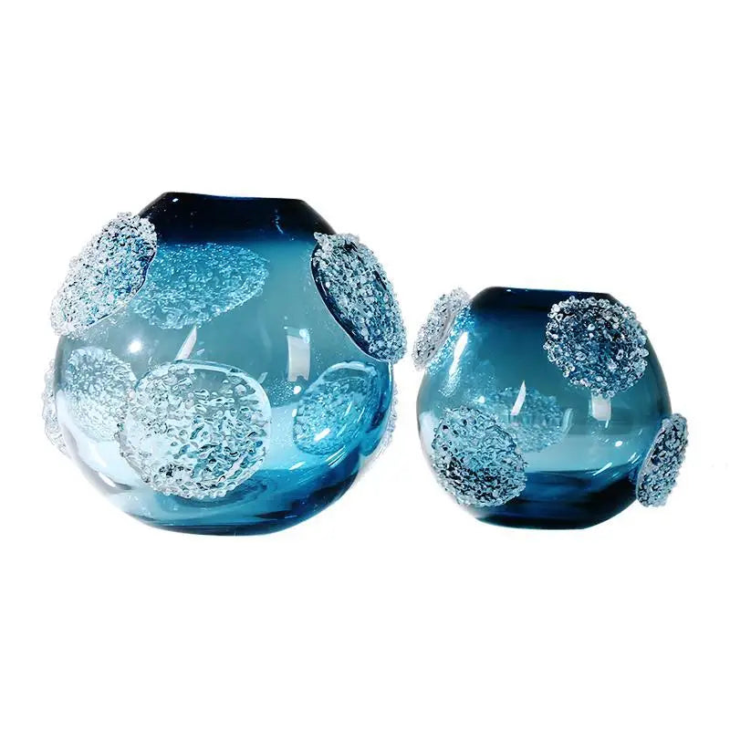 Blue Glass Vase with Medusa Embossed Design | Afralia™ Home Decor Vase
