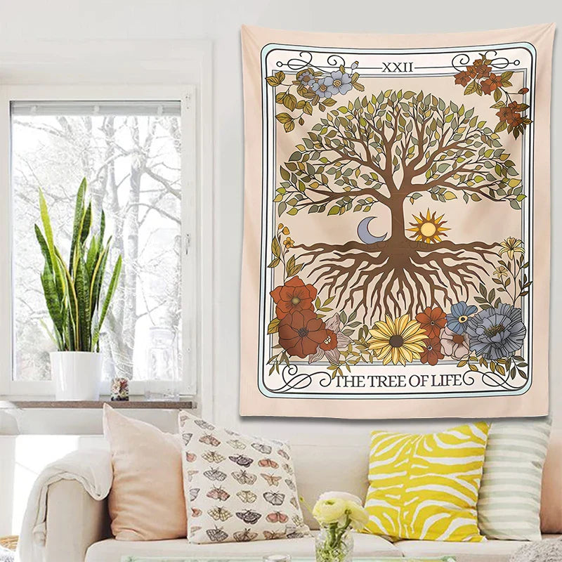 Afralia™ Tree of Life Tarot Tapestry Wall Hanging for Mystical Forest Vibes