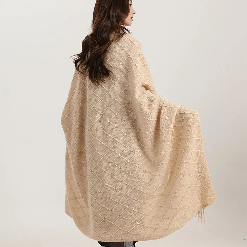 Afralia™ Knitted Diamond Blanket: Versatile Solid Shawl for Home, Office, Travel