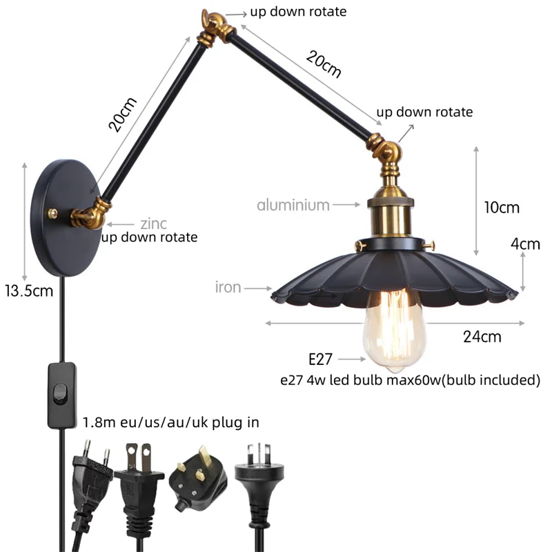 Afralia™ Vintage Loft LED Wall Lights with Pull Chain Switch for Bathroom Mirror, Stair, Living Room