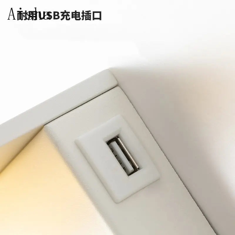 Afralia™ LED Rotary Square Wall Lamp for Home Bedroom Study with USB Charging