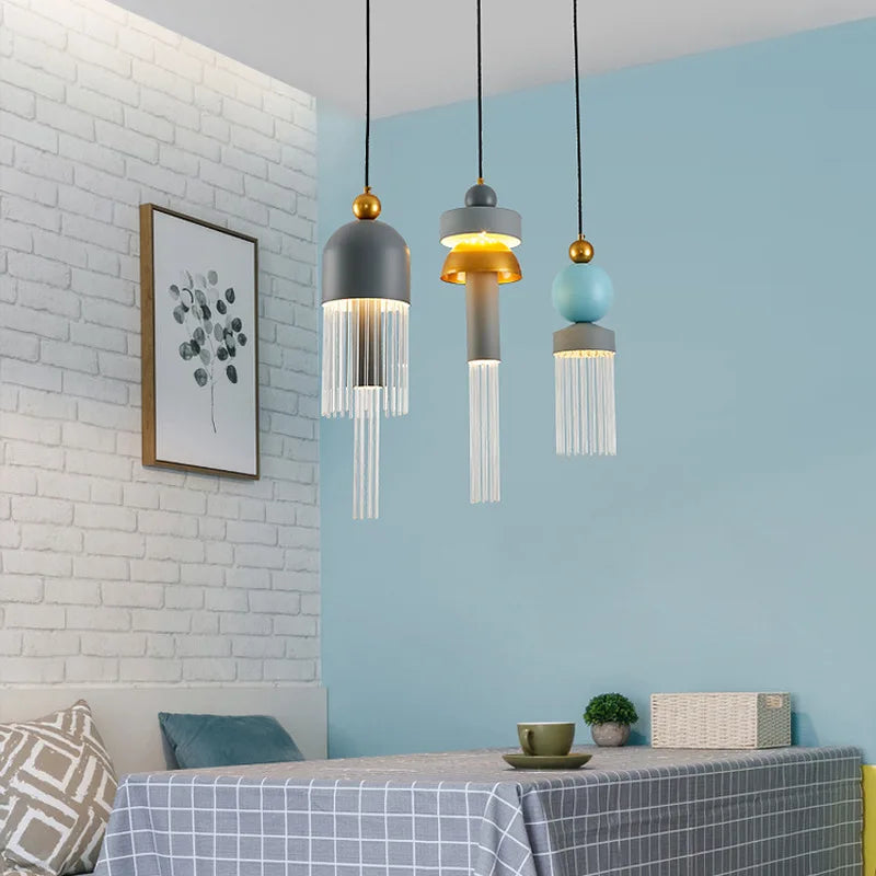 Afralia™ Children's Room Glass Pendant Light Bedrooms Bedside Chandelier Metal Dining Table Lamp