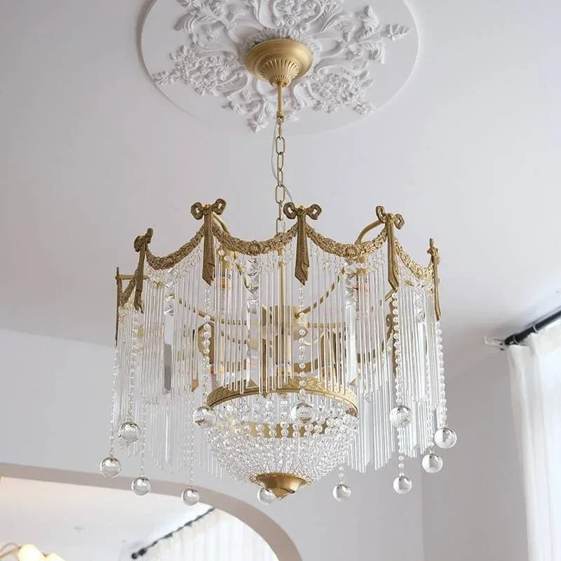 Afralia™ Crystal Tassel Chandelier: French Copper, Artistic Design, High-End Feel for Master Bedroom