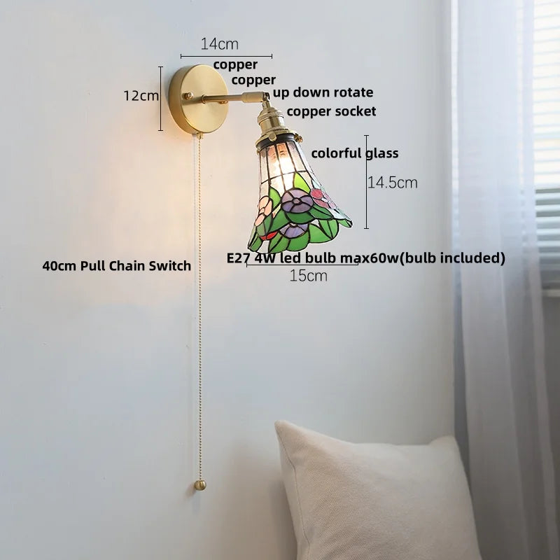 Afralia™ Flower Glass LED Wall Sconce with Pull Chain Switch for Stair, Living, Dining Room
