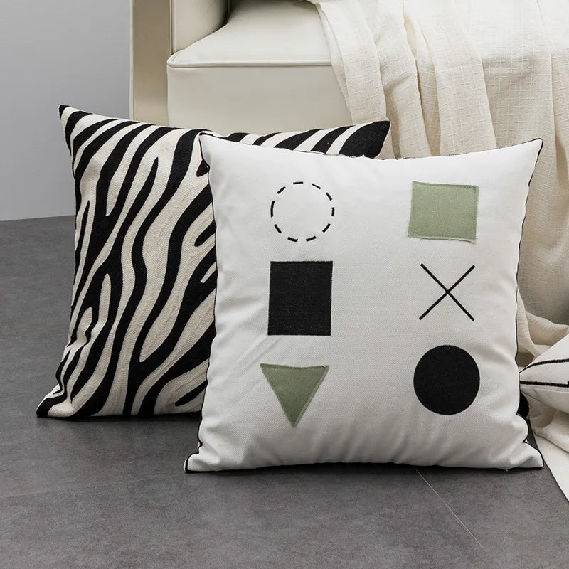 Green Black Line Embroidery Pillow Cover by Afralia™ for Modern Home Decor