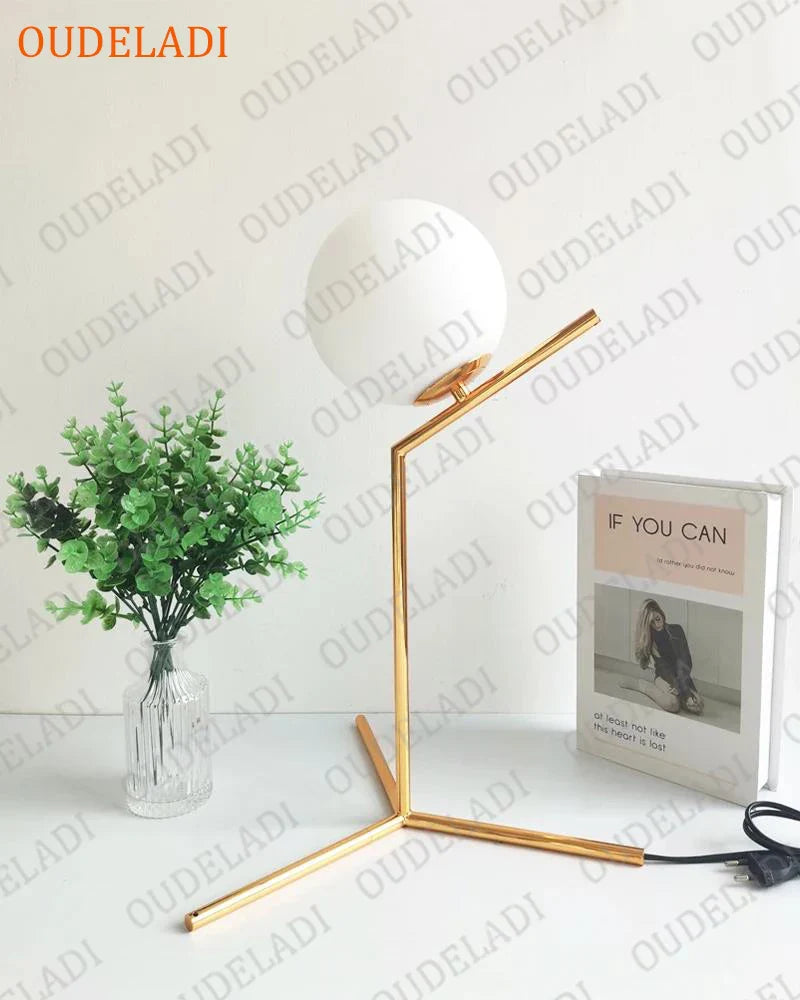 Afralia™ Modern Gold Glass Ball Table Lamp: Nordic Simple Bedroom Bedside Reading Light