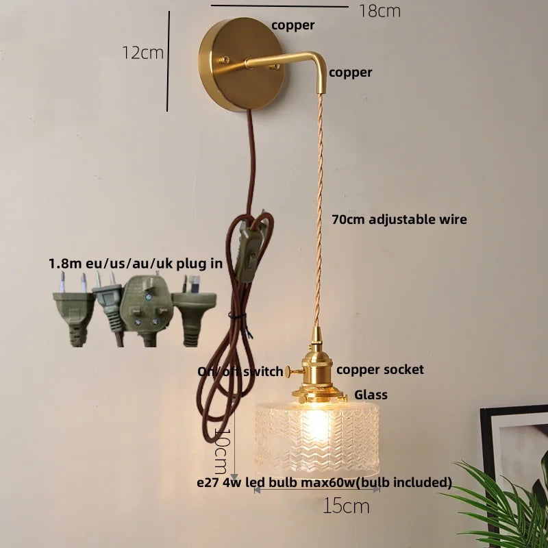 Afralia™ Clear Glass LED Wall Lights with Adjustable Pull Chain Switch