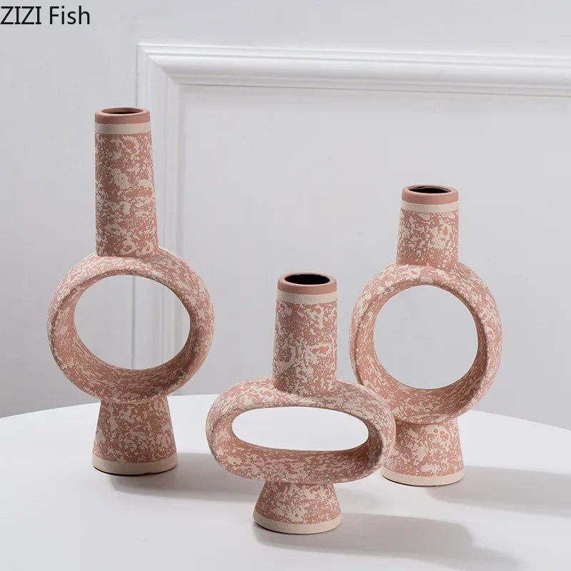 Afralia™ Hollow Ceramic Vase for Desk Decoration and Flower Arrangement