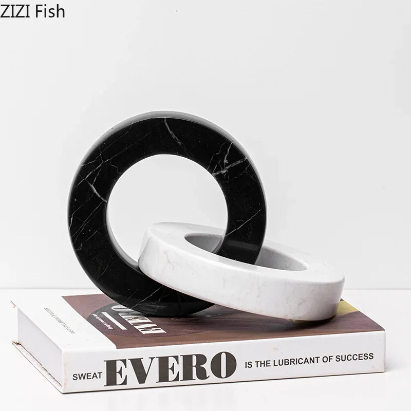 Afralia™ Ceramic Knot Sculpture Marble Round Ring Abstract Desk Decor Craft