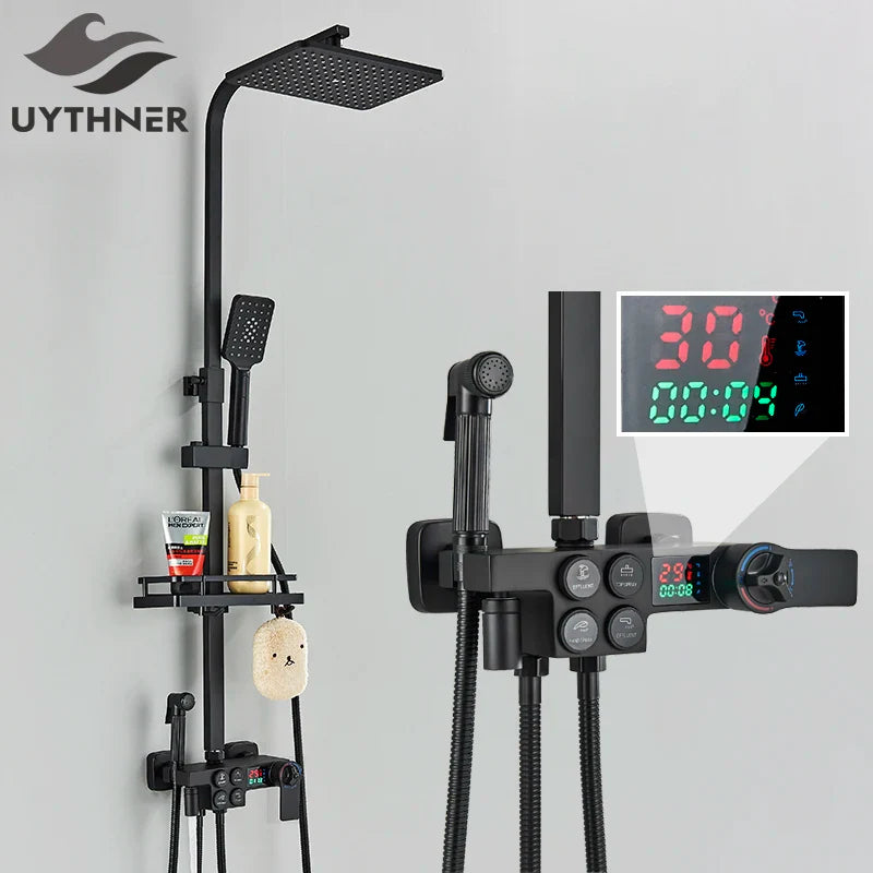 Afralia™ Digital Display Thermostatic Shower Faucet Set with Rain Shower Head