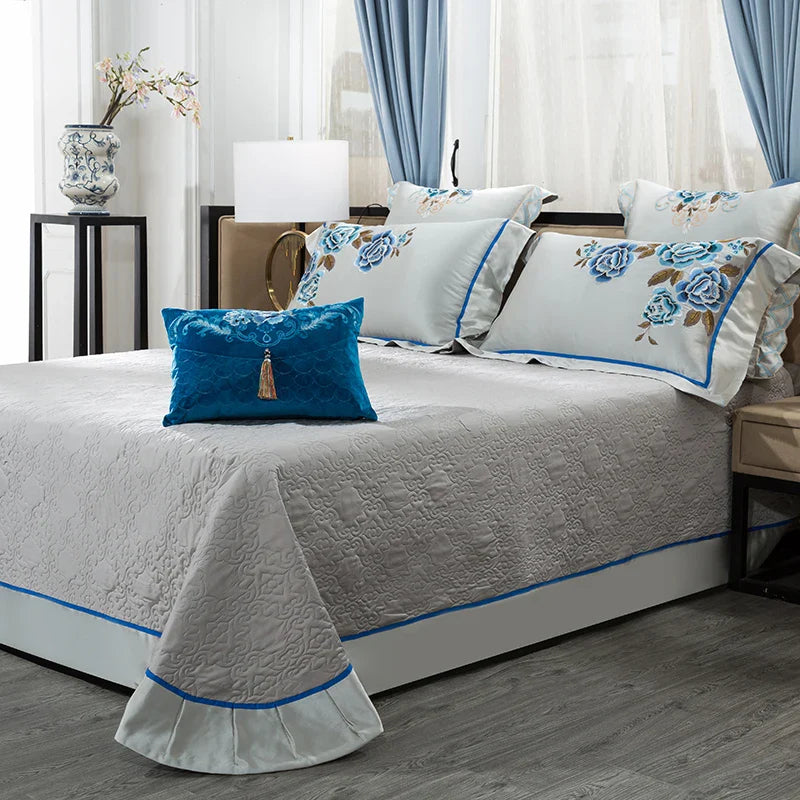 Afralia™ 200S Embroidery Egyptian Cotton Bedding Set for Queen King Linens