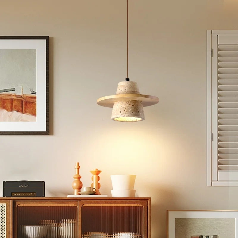 Afralia™ Yellow Travertine LED Hanging Lamp for Home, Cafe, and Bedroom Decor