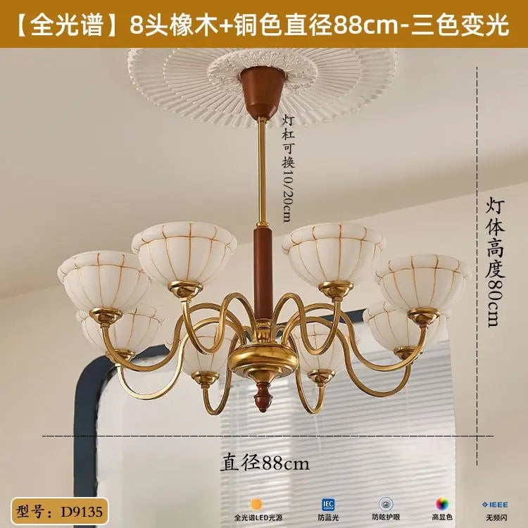 Afralia™ Retro French Style Living Room Chandelier & Solid Wood American Bedroom Light