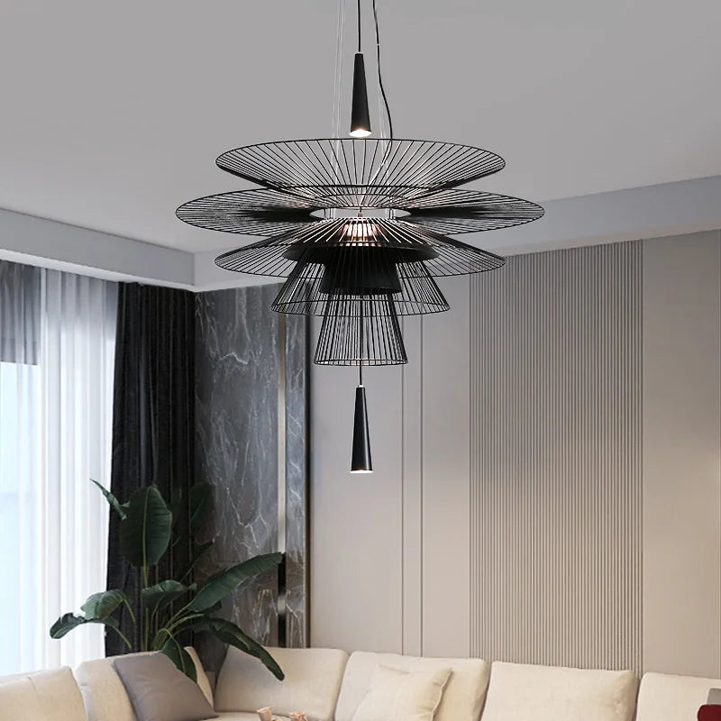 Afralia™ Metal Chandelier: Black & Gold Pendant Lighting for Living & Dining Room