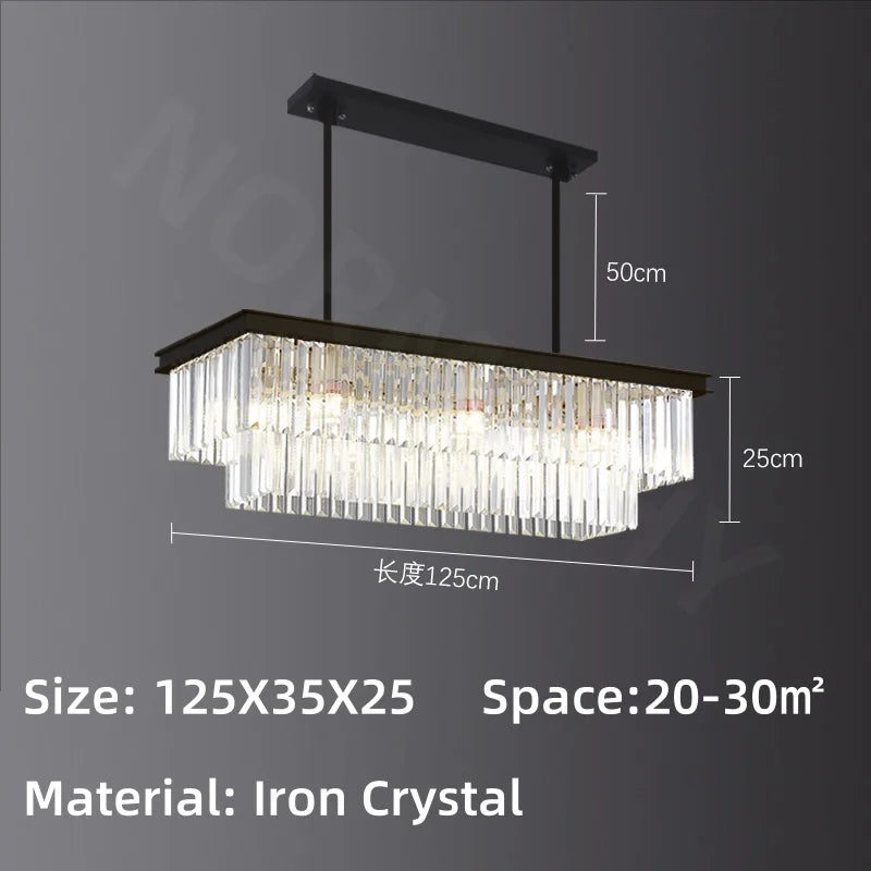 Afralia™ Crystal Pendant Light: Black Rectangular Dining Room Fixture, American Style Retro Design