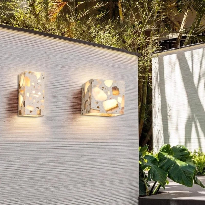 Afralia™ Terrazzo Stone LED Wall Lights | Waterproof Outdoor Bedside Lamp