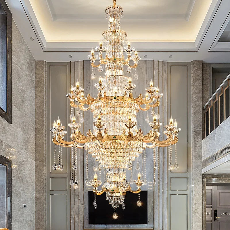 Afralia™ Elegant Duplex Crystal Chandelier for Villa Living Room & Hotel Lobby