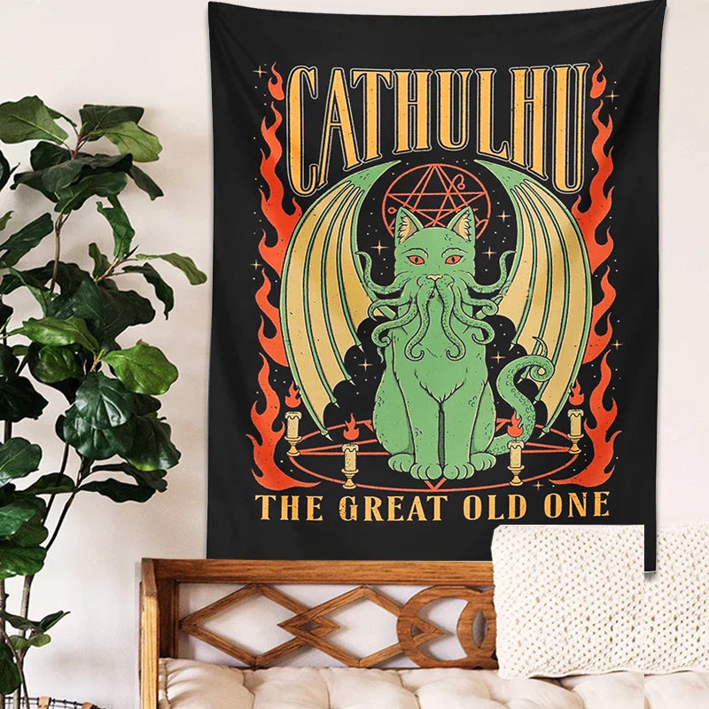 Afralia™ Tarot Cathulhu Tapestry Wall Hanging for Vintage Witchcraft Decor