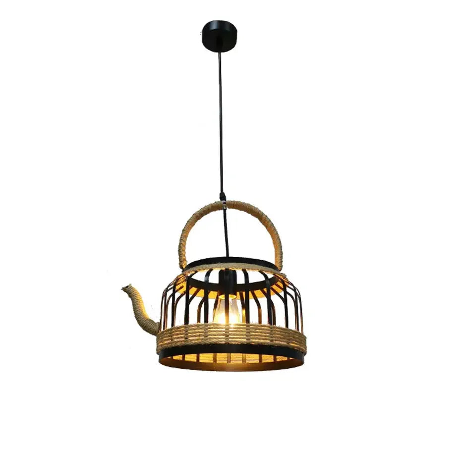 Afralia™ Teapot Rope Rattan Pendant Light Industrial Rustic Decor Suspension Luminaire