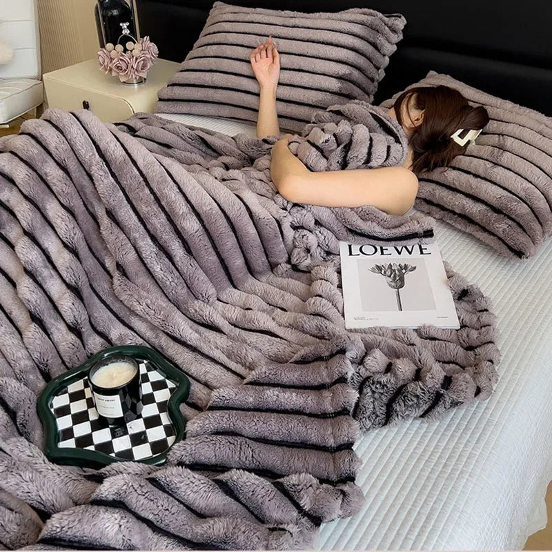 Afralia™ Dark Faux Rabbit Plush Blanket: Super Soft Comforter for Office Napping and Bed