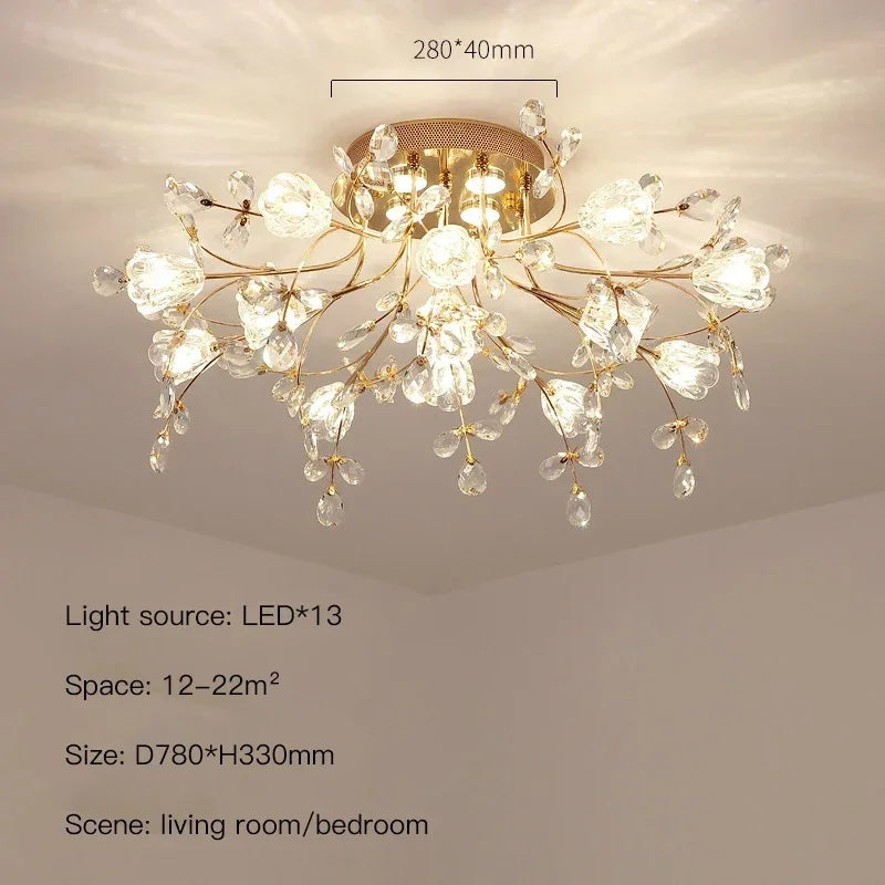 Afralia™ Glass Flower Chandelier Ceiling Lamp - Nordic Crystal Branch Tree Lighting for Living Room and Bedroom