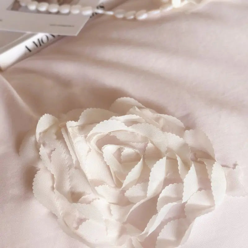Afralia™ Pink Flowers Ruffles Princess Wedding Bedding Set - Soft Washed Cotton